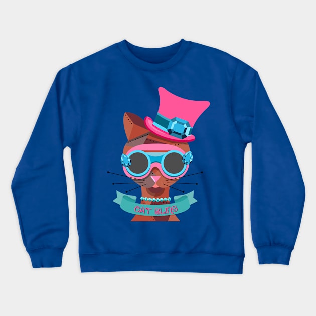 Funky Steampunk Cat Bling Crewneck Sweatshirt by AlondraHanley